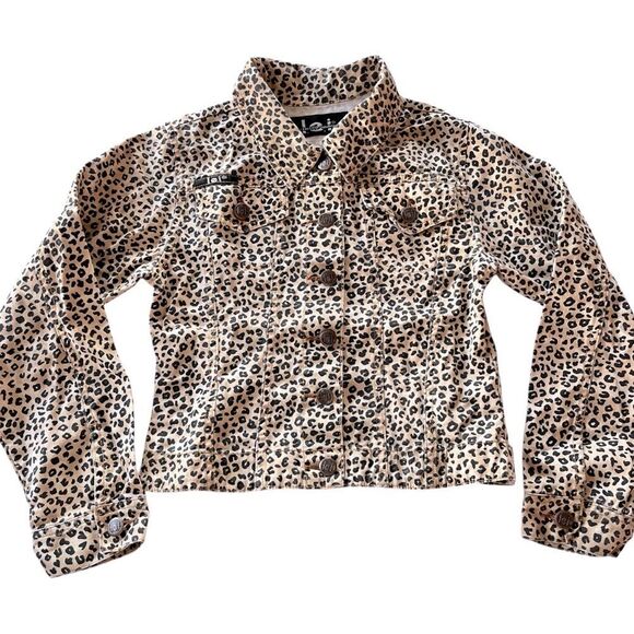 Vintage Lei Leopard Print Denim Jacket - Picture 1 of 5